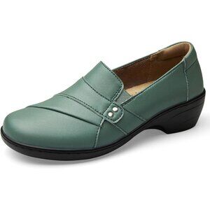 Kordal Women's Green Slip-Ons Lightweight Leather Stylish Casual Loafers Shoes